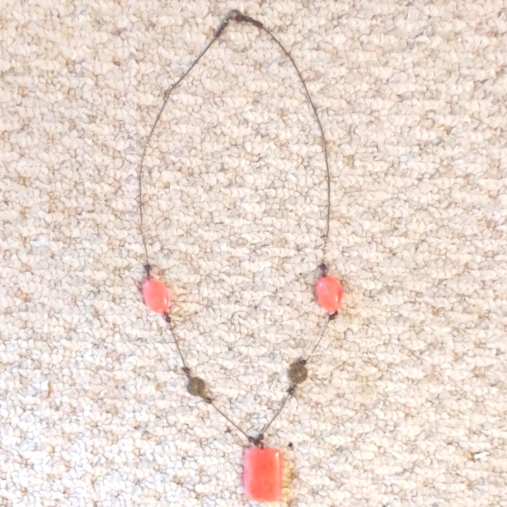 Coral Pink Stone 25 inch necklace